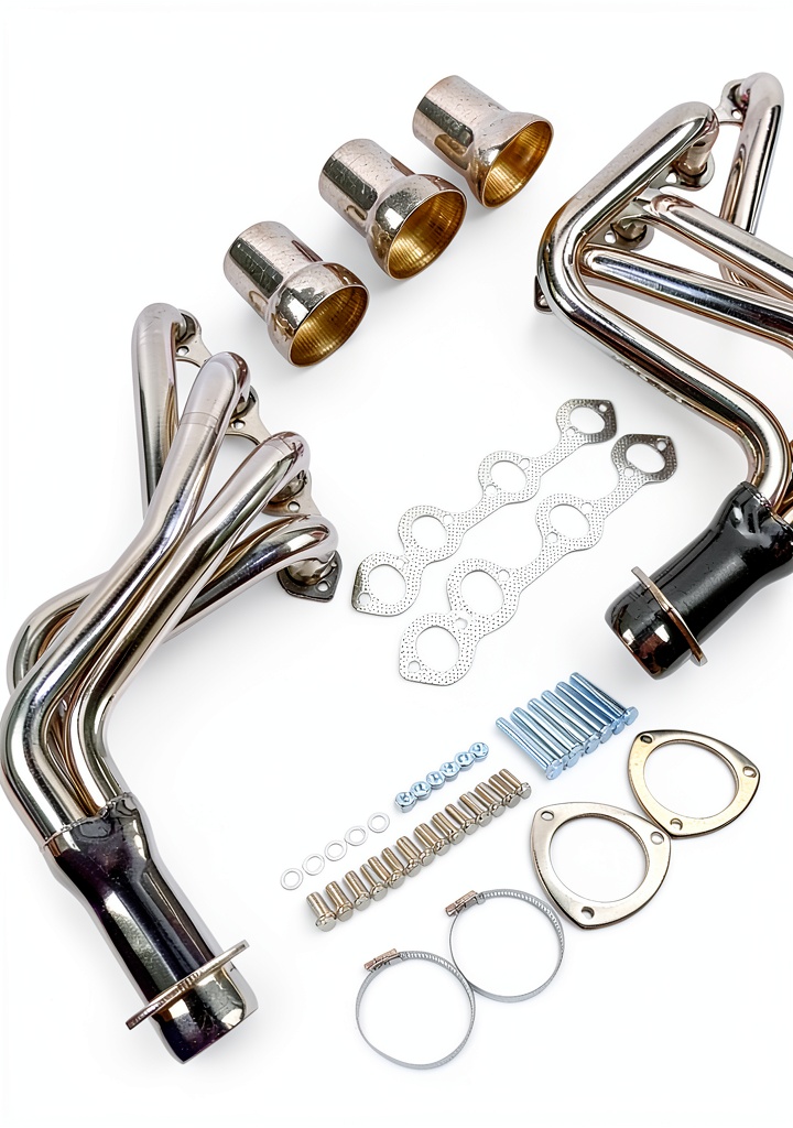 Installed stainless steel exhaust header on a classic Ford F100